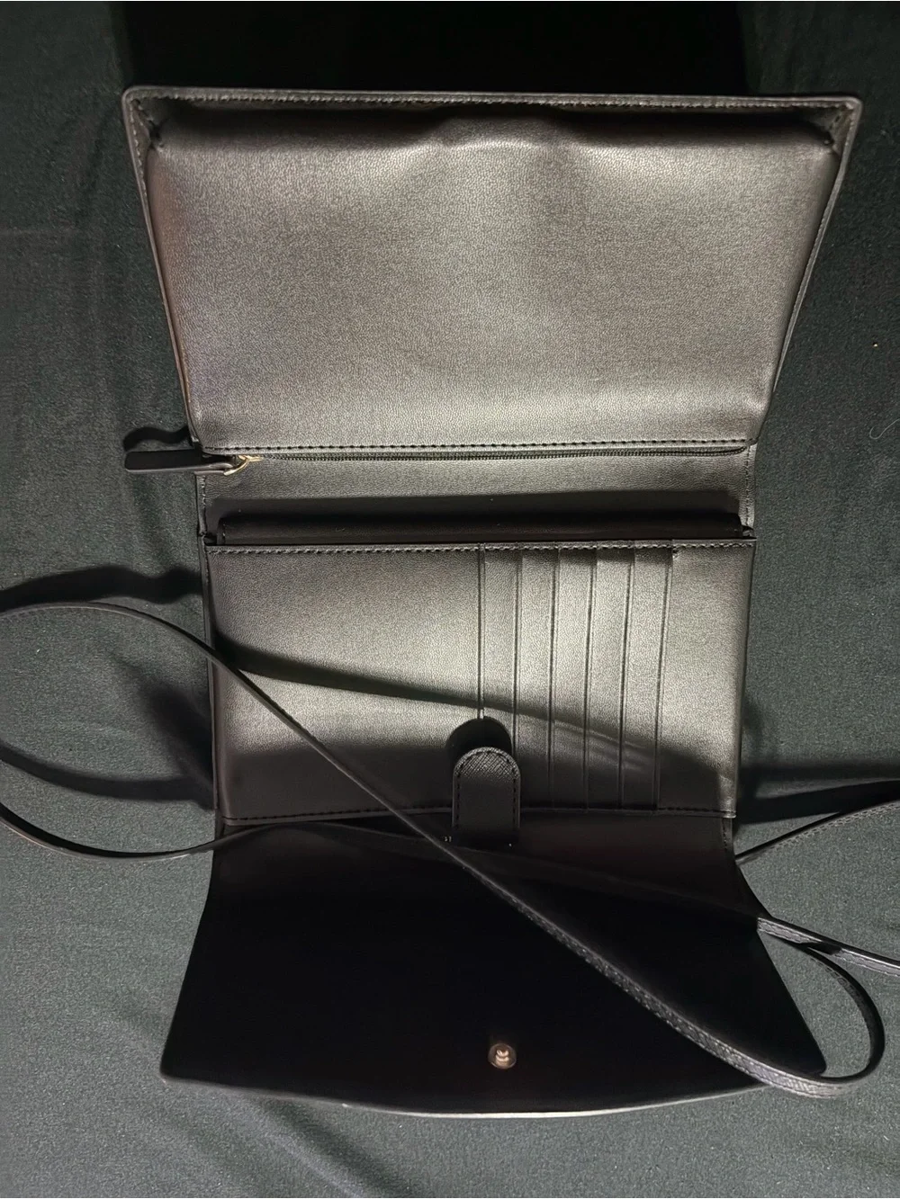 kate spade Black Saffiano Crossbody Wallet with Gold Logo Accent